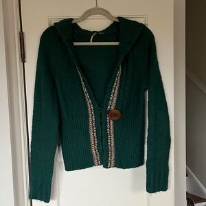 Free People Green Hooded Cardigan